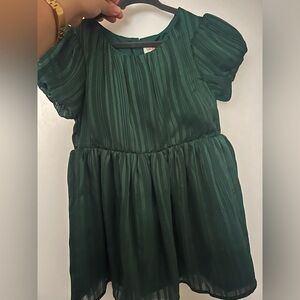 Target toddler girls Cat & Jack hunter green shimmer puff sleeve dress 5T